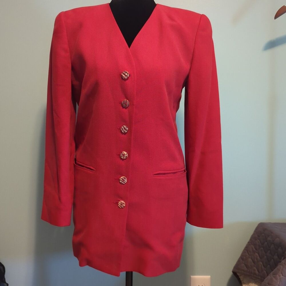 Dana Buchman Women Red Silk Blazer 2 Petite Suit Jacket Lined